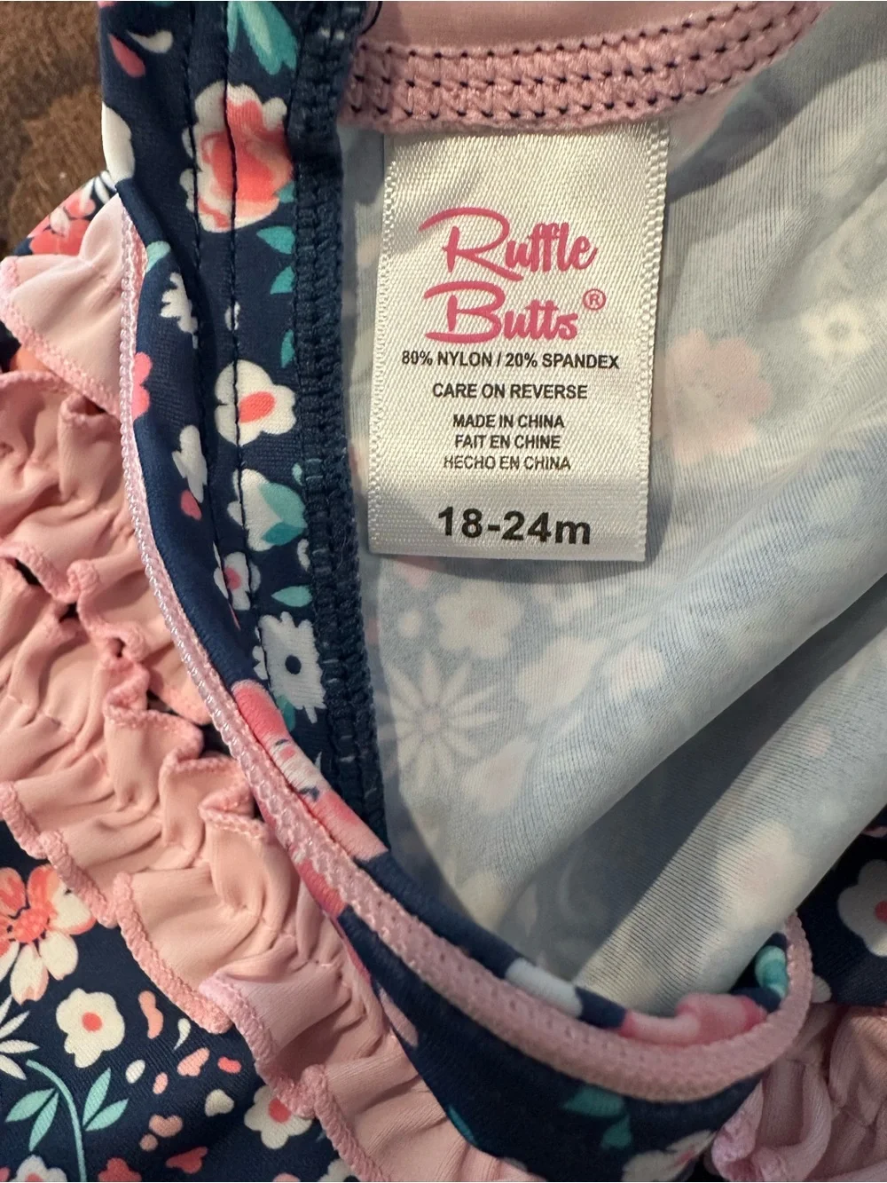 Ruffle Butts Swim - Navy Floral One-Piece 18-24M
